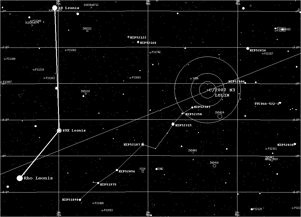 Star chart from Ï� Leonis to Comet Lulin for 2009.II.26.0025 UT