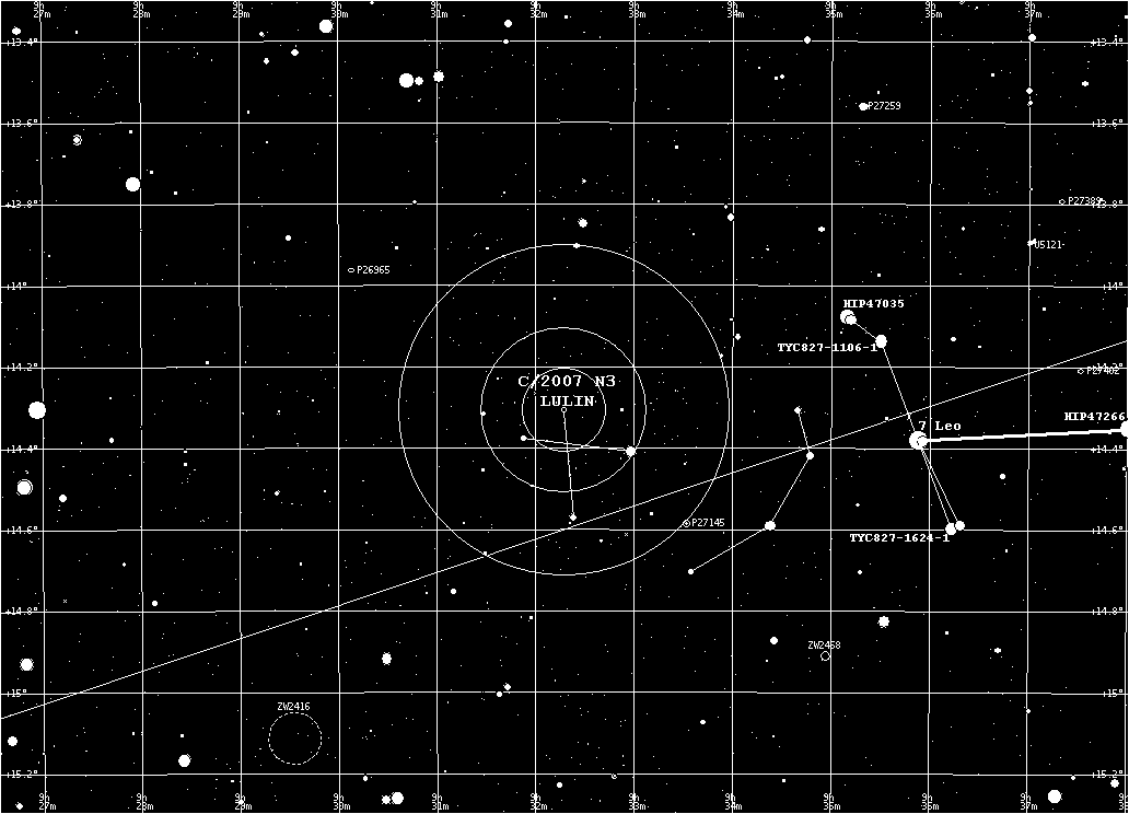 Star chart from 7 Leonis to Comet Lulin for 2009.III.2.0201 UT